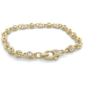 Judith Ripka Sterling SIlver Gold Tone Link CZ Bracelet with Heart Clasp